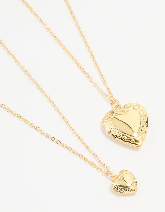 Gold Plated Heart Pendant Necklaces 2-Pack