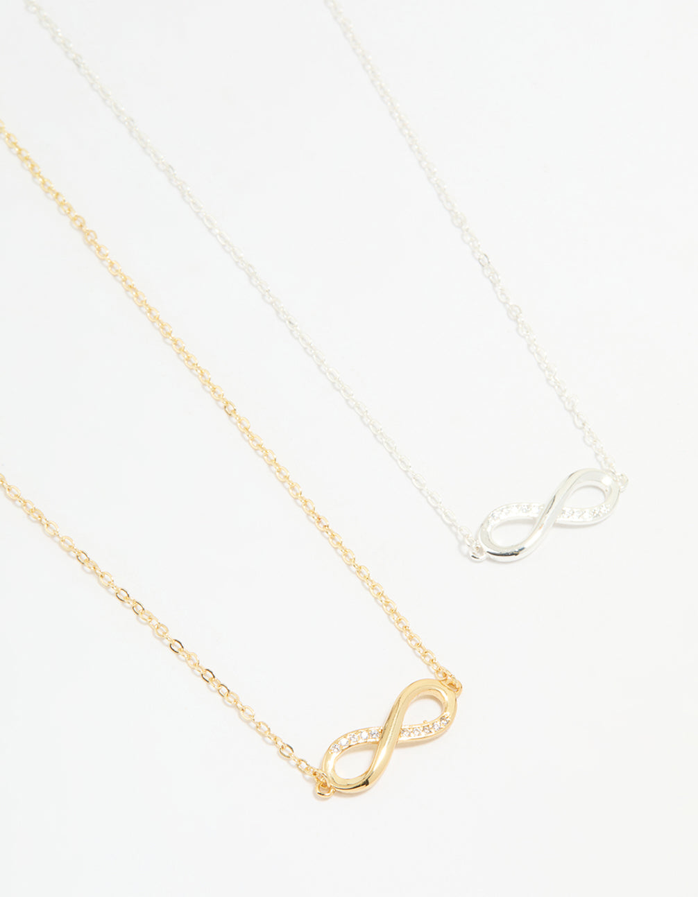 Mixed Metal Infinity Cubic Zirconia Pendant Necklaces 2-Pack