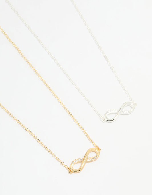 Mixed Metal Infinity Cubic Zirconia Pendant Necklaces 2-Pack