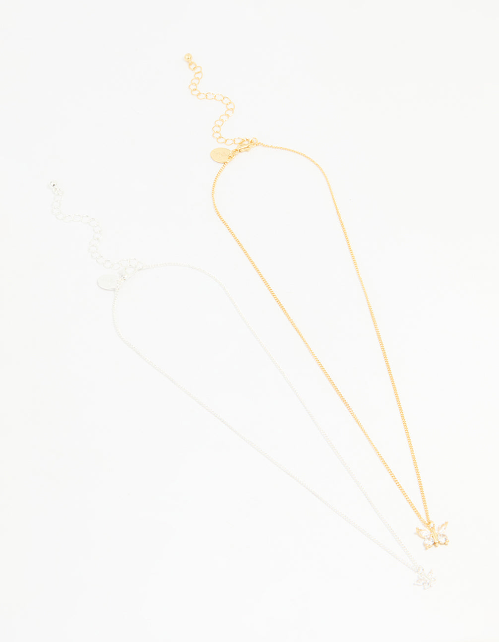 Mixed Metal Cubic Zirconia Butterfly Link Necklace Pack