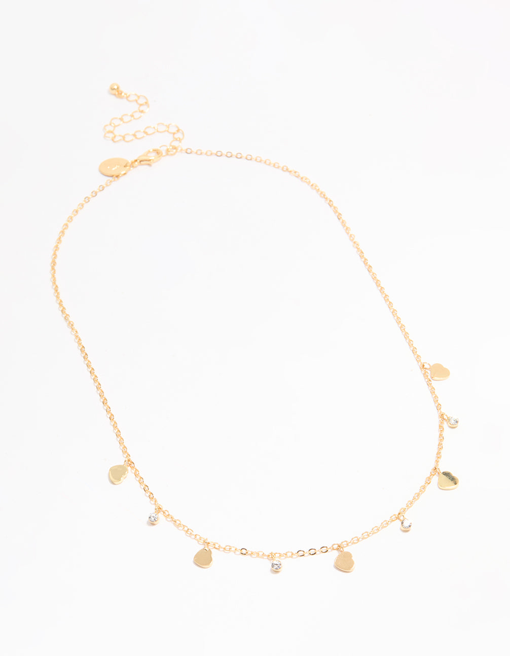 Gold Plated Cubic Zirconia & Heart Charm Pendant Necklace