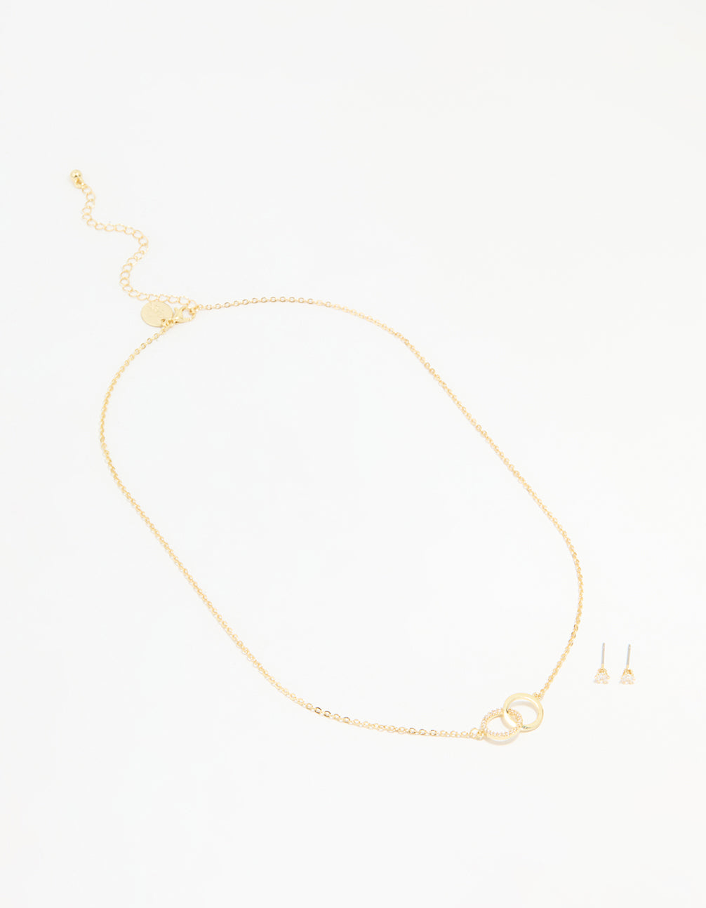 Gold Plated Cubic Zirconia Linked Necklace & Stud Earrings Set