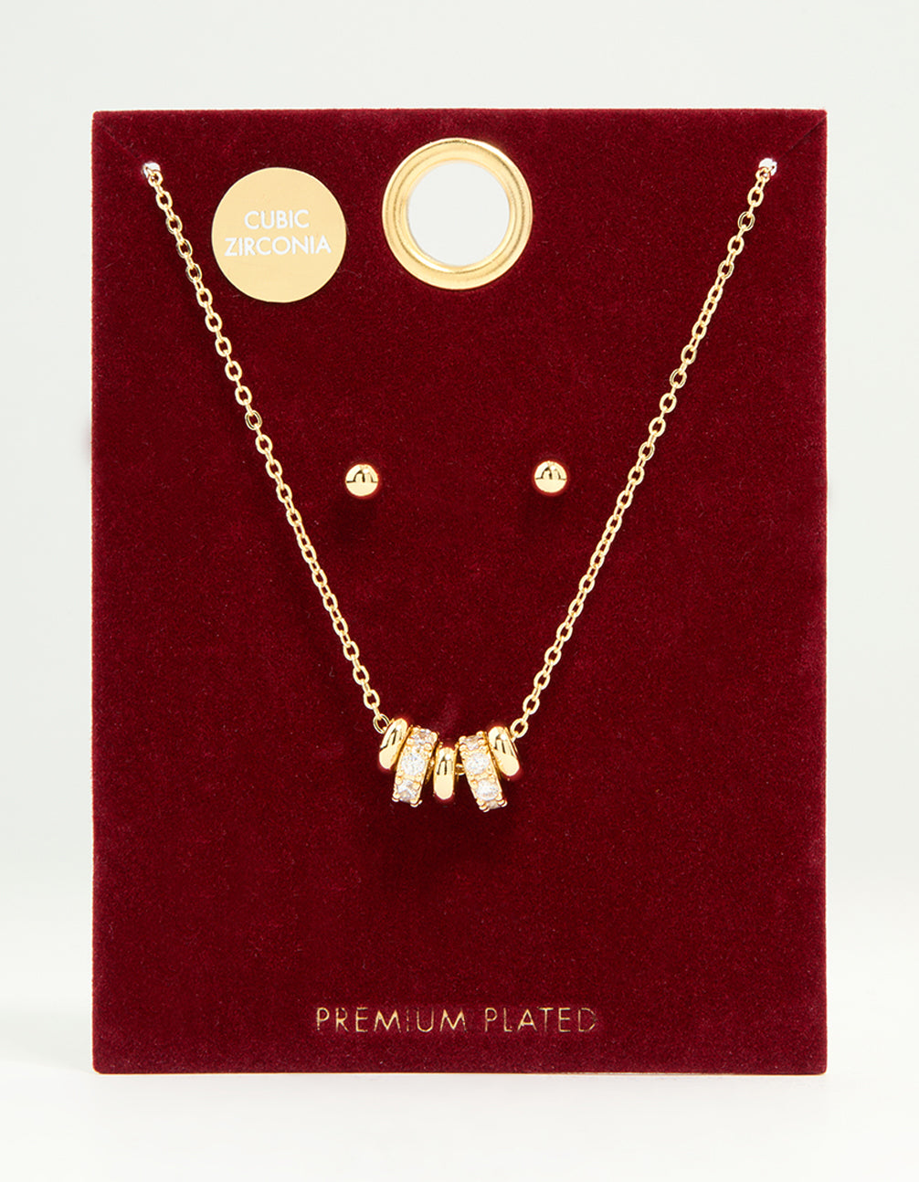 Gold Plated Cubic Zirconia Rondell Pendant Necklace & Earrings Set
