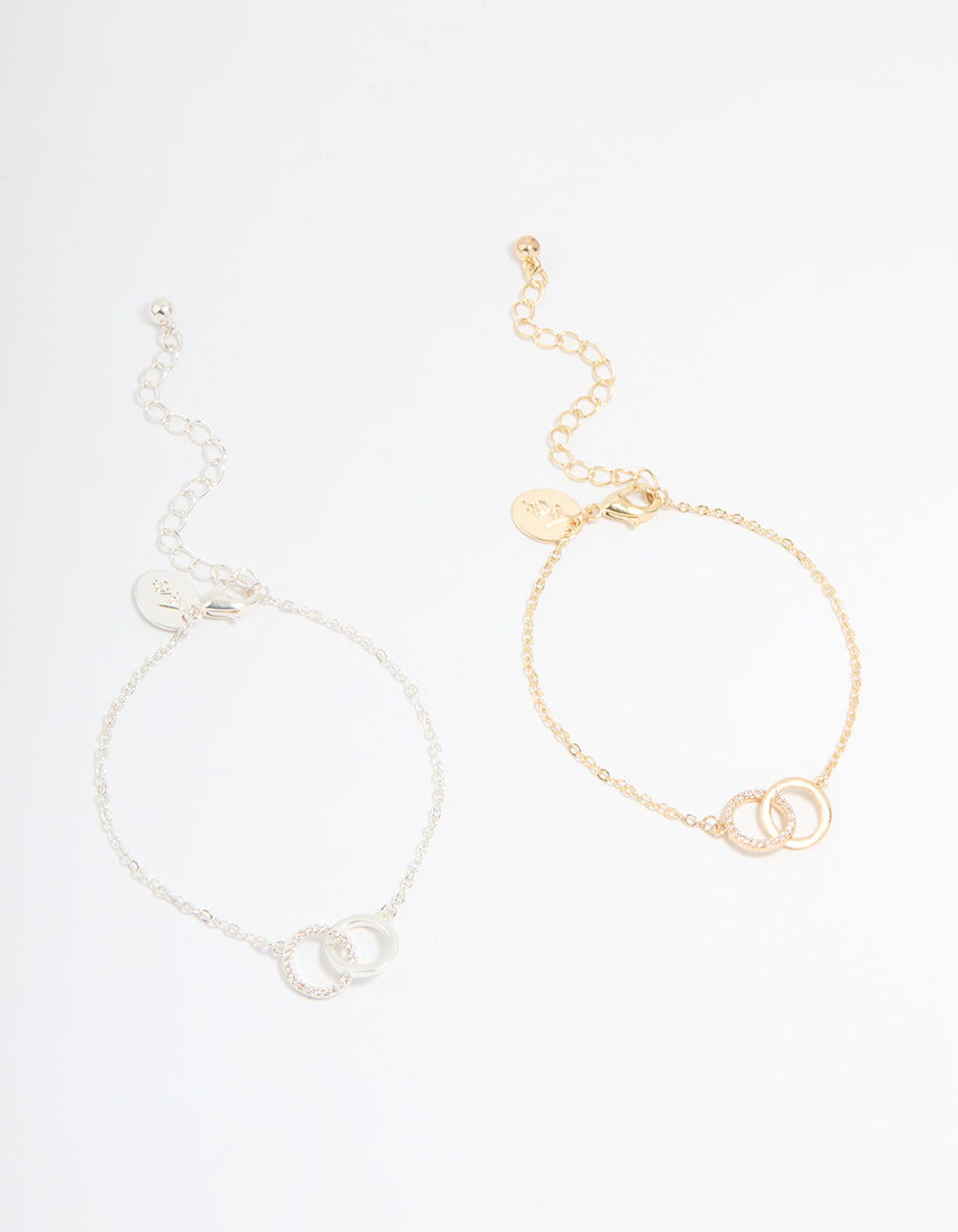 Gold & Silver Plated Brass Cubic Zirconia Link Bracelets 2-Pack