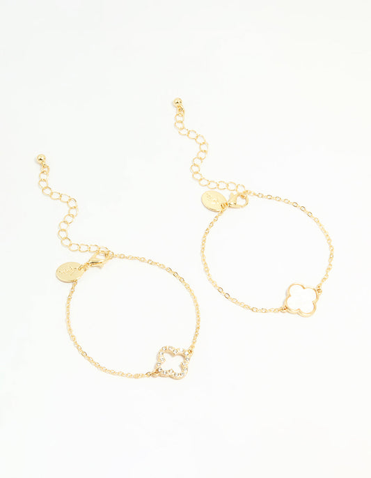 Gold Plated Flower Bracelets 2-Pack