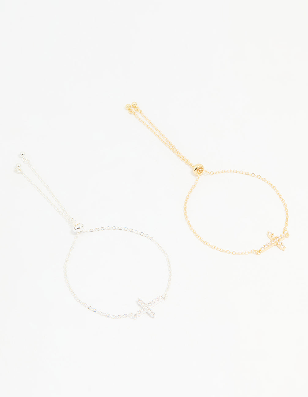 Mixed Metal Cubic Zirconia Cross Toggle Bracelets 2-Pack