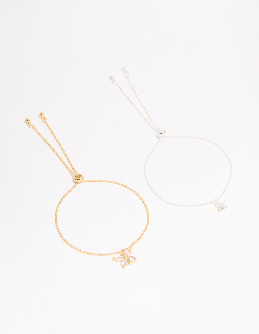 Mixed Metal Cubic Zirconia Butterfly Link Toggle Bracelets 2-Pack