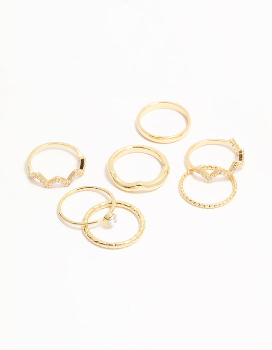 Gold Plated Zigzag Stacking Rings 7-Pack