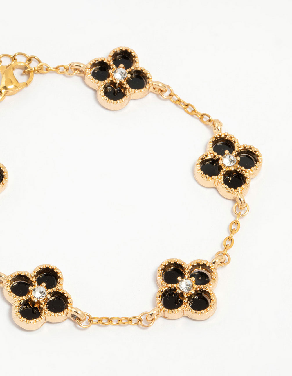 Waterproof Gold Plated Stainless Steel Black Flower Bracelet