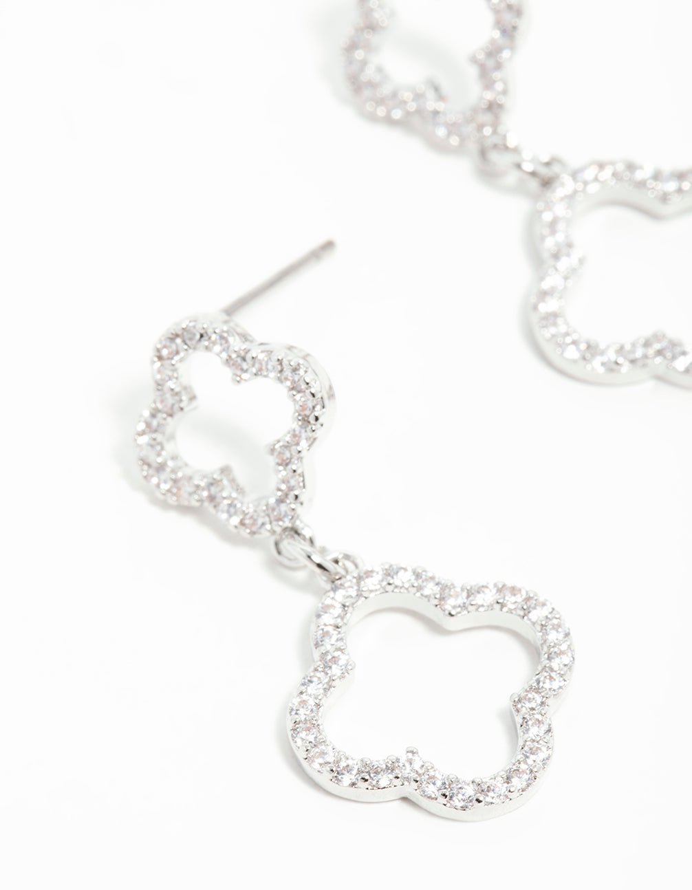 Silver Cubic Zirconia Flower Drop Earrings