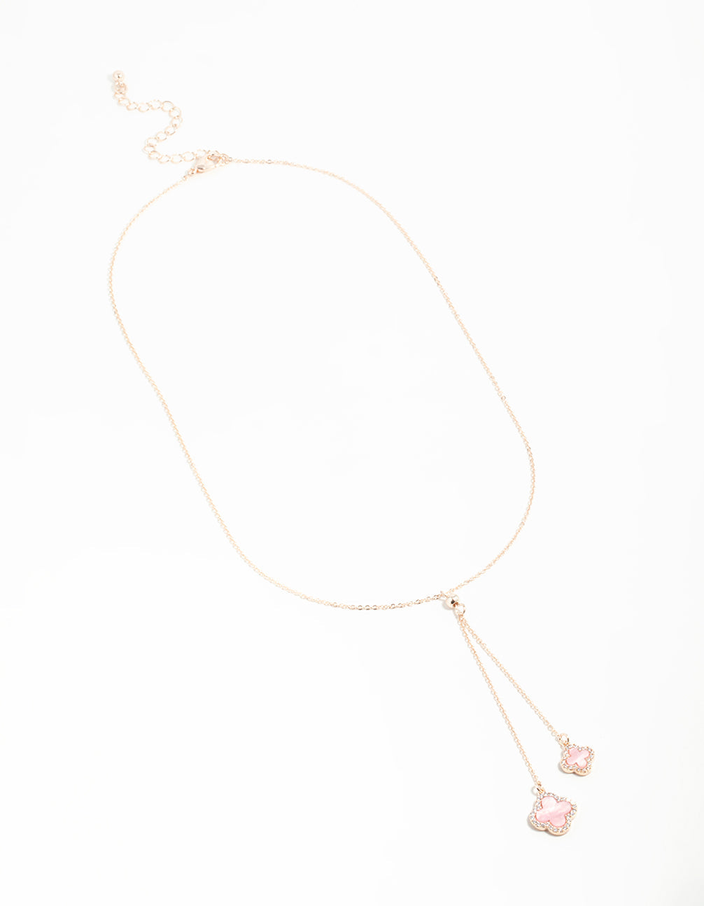 Rose Gold Cubic Zirconia Pink Flower Y-Necklace