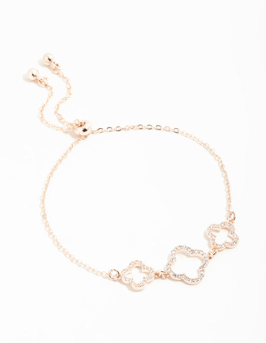 Rose Gold Cubic Zirconia Flower Trio Toggle Bracelet