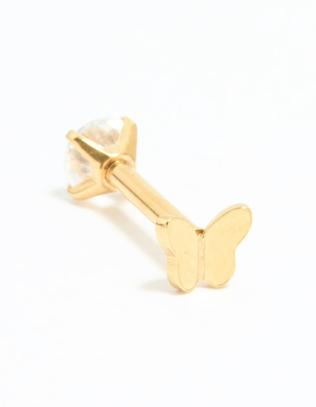 Gold Plated Surgical Steel Cubic Zirconia Reversible Butterfly Flat Back Stud