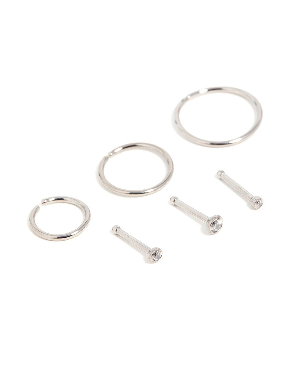 Titanium Cubic Zirconia Classic Nose Studs &  Rings 6-Pack