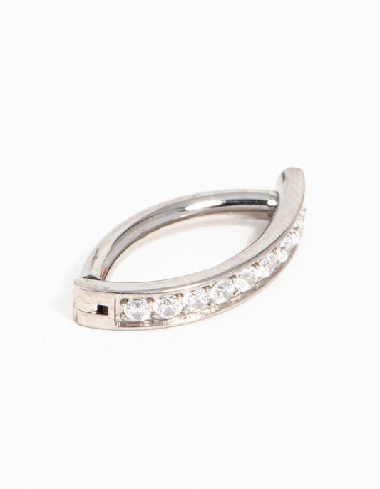 Titanium Cubic Zirconia Curved Ring Belly Ring