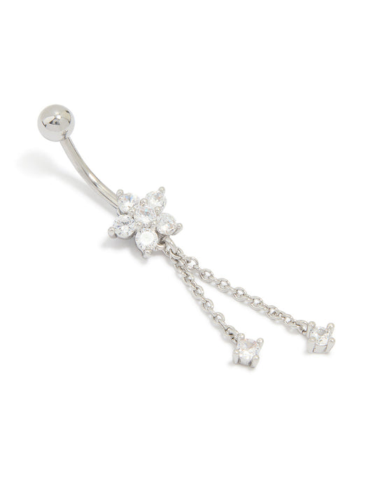 Surgical Steel Cubic Zirconia Flower Chain Belly Bar