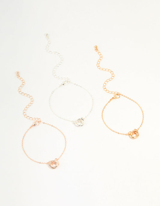 Mixed Metals Diamante Linked Circle Bracelets 3-Pack