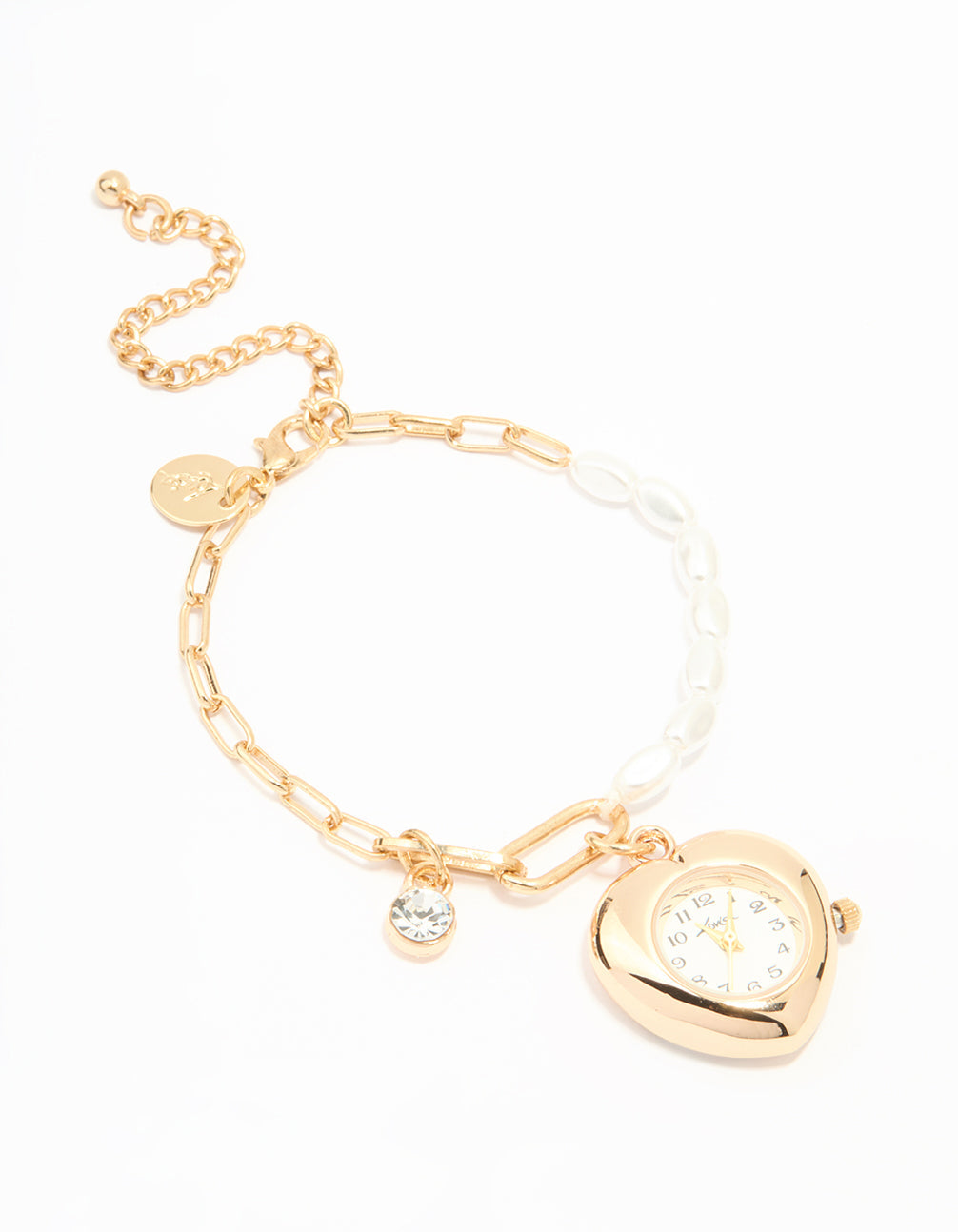 Gold Pearl Heart Watch Bracelet