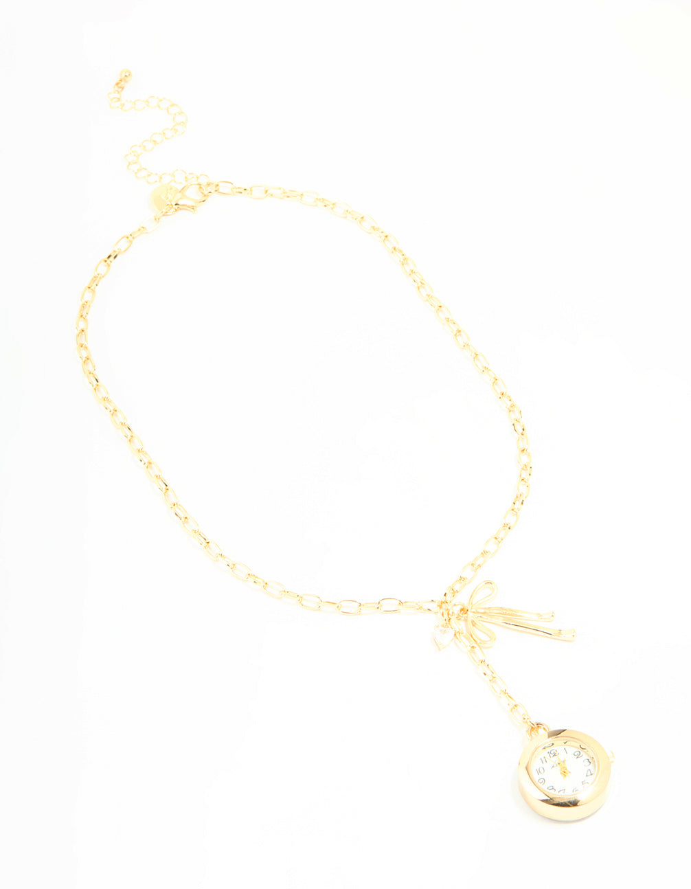 Gold Watch & Bow Charm Necklace