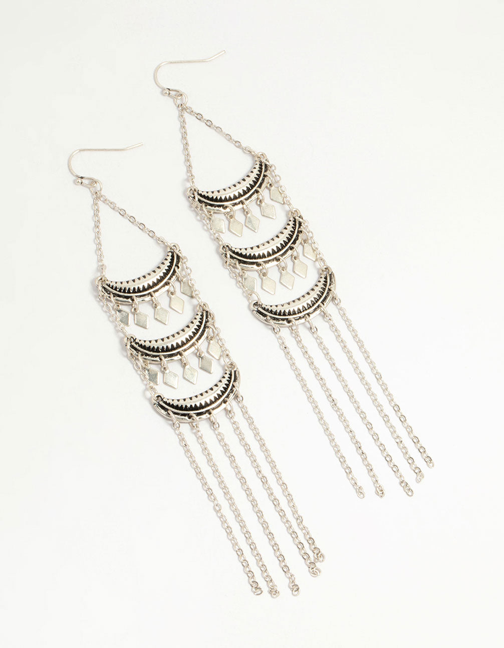 Antique Silver Triple Layered Drop Earrings
