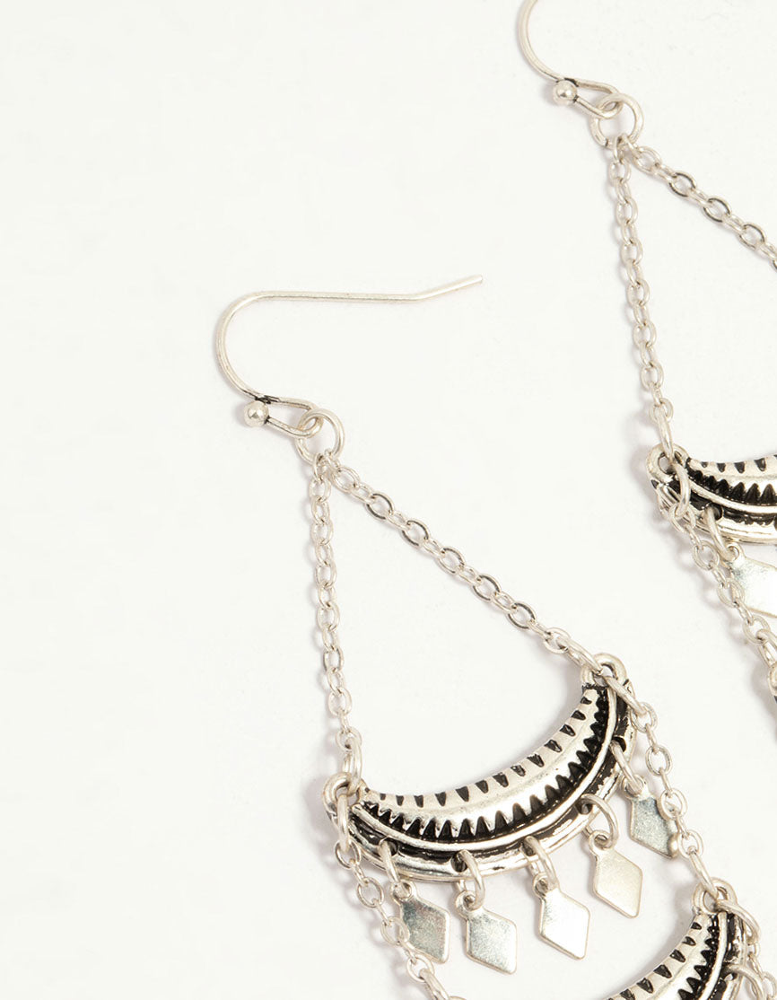 Antique Silver Triple Layered Drop Earrings