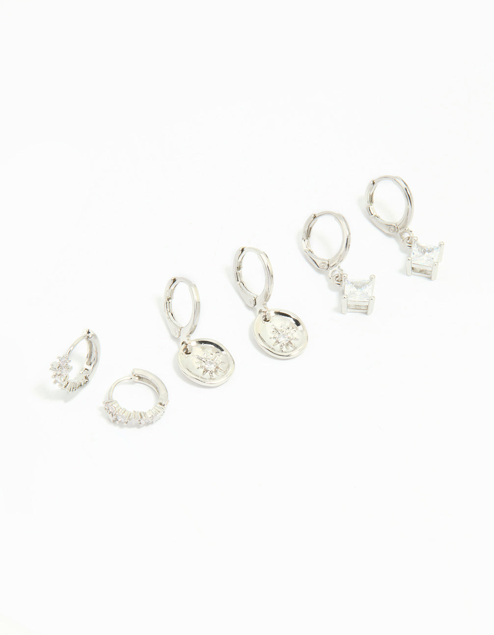 Silver Cubic Zirconia Celestial Huggie Earrings 3-Pack