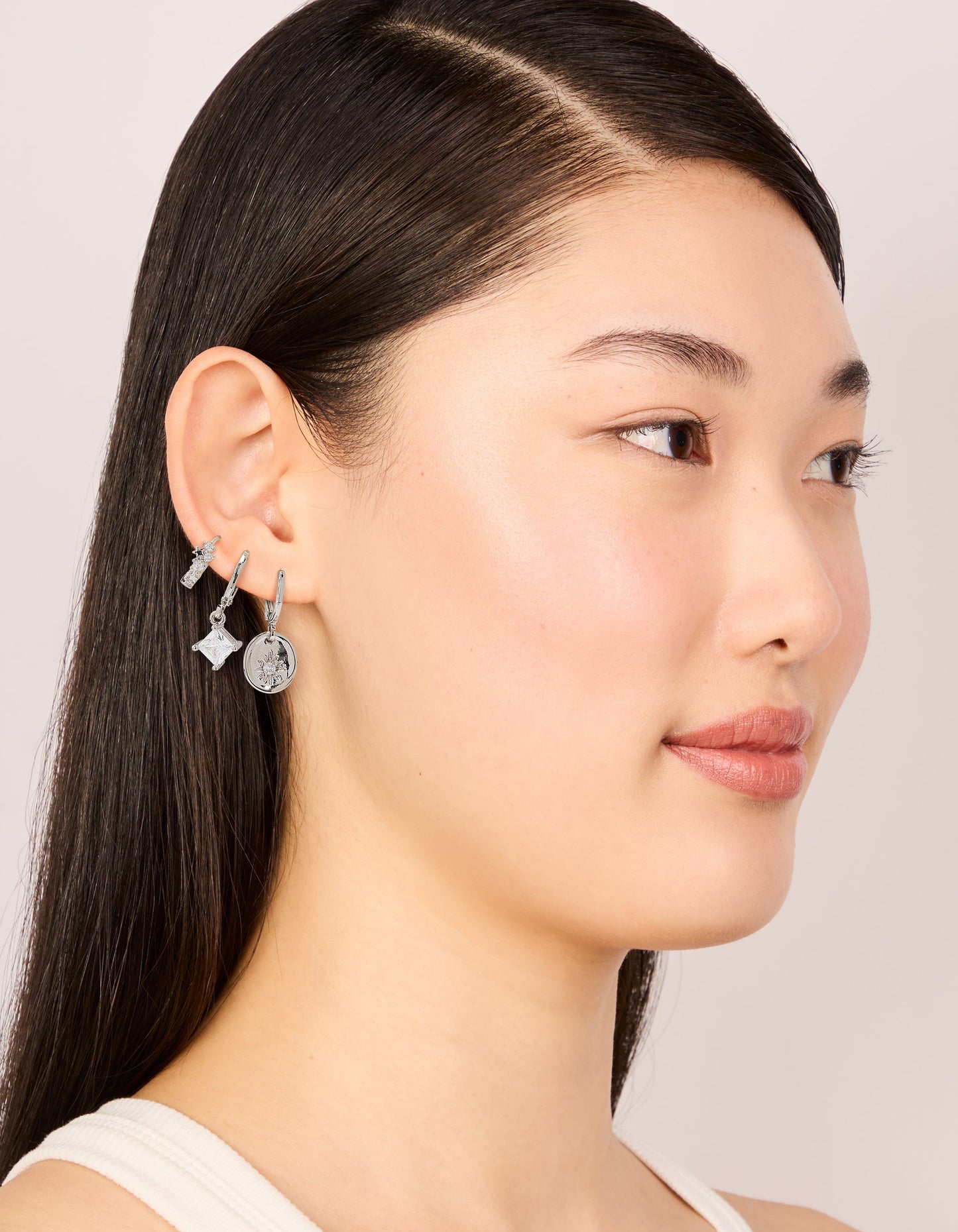Silver Cubic Zirconia Celestial Huggie Earrings 3-Pack