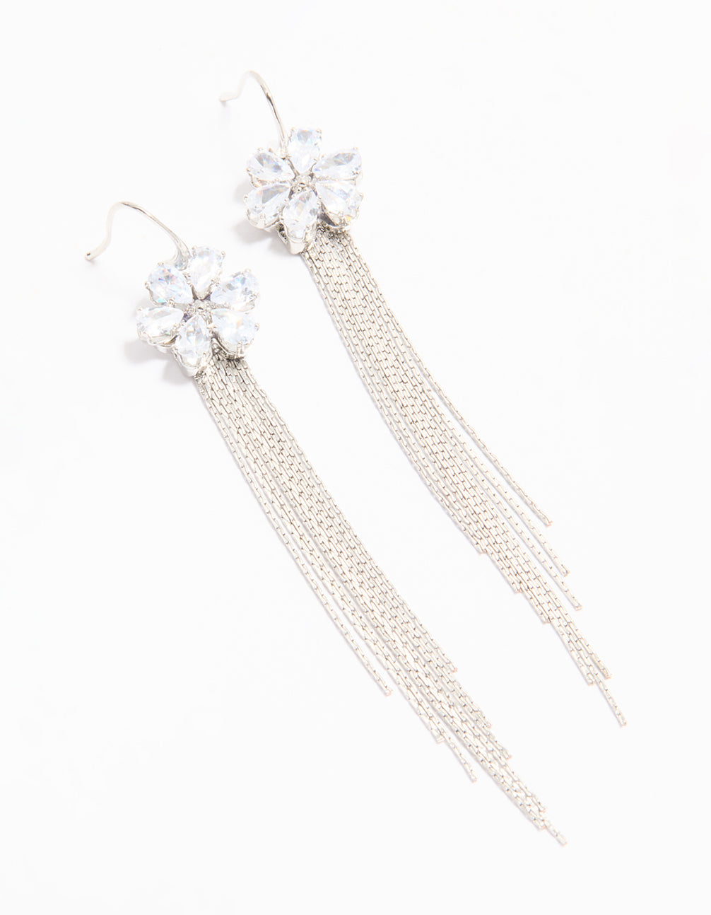 Silver Cubic Zirconia Flower Drop Earrings