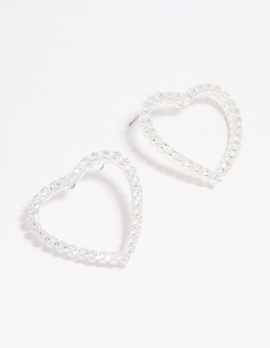 Silver Cubic Zirconia Heart Stud Earrings