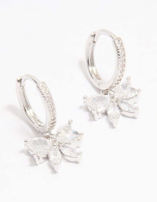Silver Cubic Zirconia Butterfly Huggie Earrings