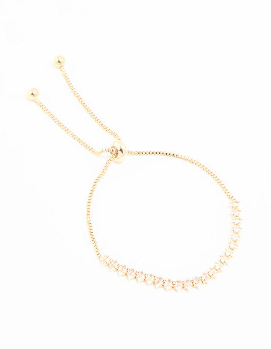 Gold Cubic Zirconia Navette Toggle Bracelet