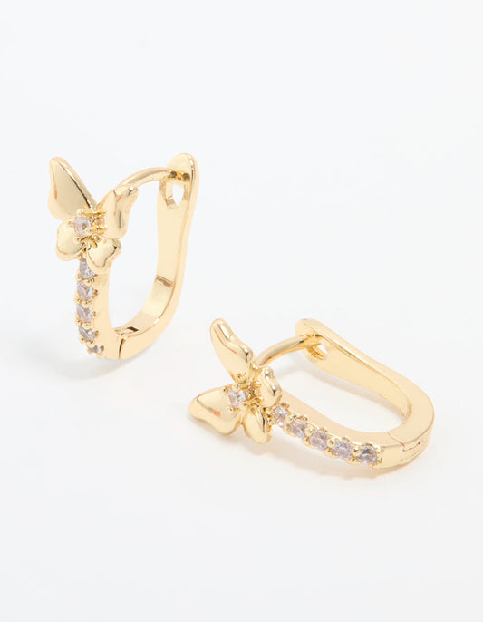 Gold Plated Cubic Zirconia Mini Butterfly Huggie Earrings