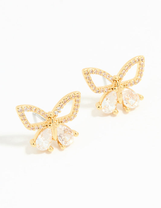 Gold Plated Cubic Zirconia Butterfly Stud Earrings