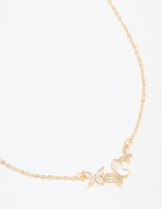 Gold Plated Cubic Zirconia Butterfly Pendant Necklace