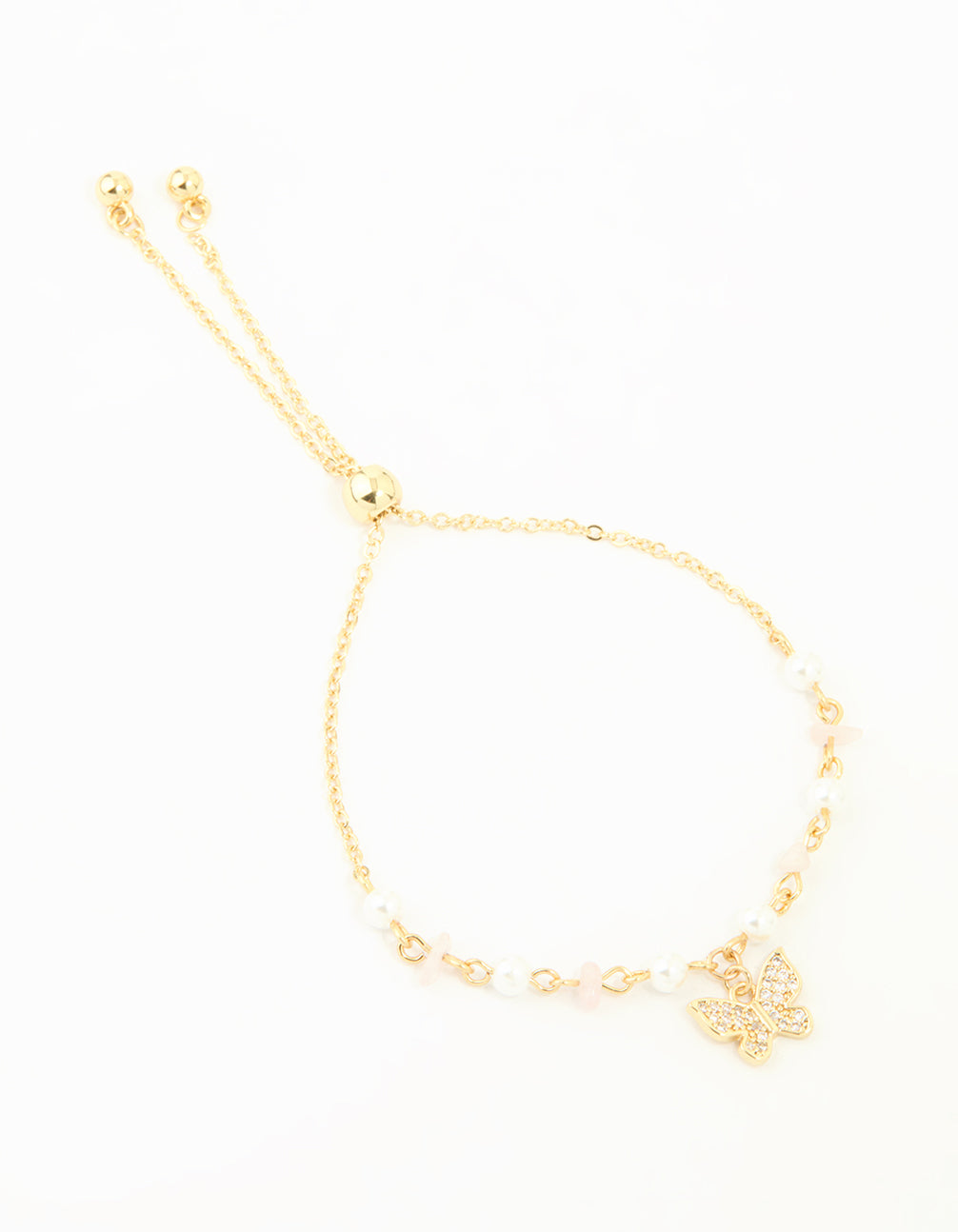 Gold Plated Cubic Zirconia Pearl Semi Precious Butterfly Toggle Bracelet