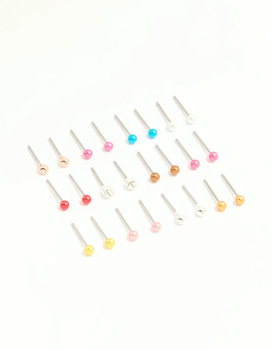 Silver Multicoloured Micro Stud Earrings 12-Pack