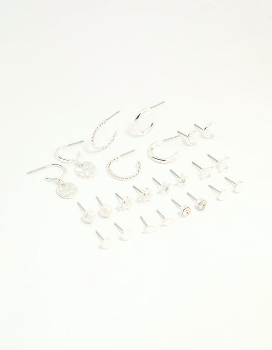 Silver Celestial Hoop & Stud Earrings 12-Pack