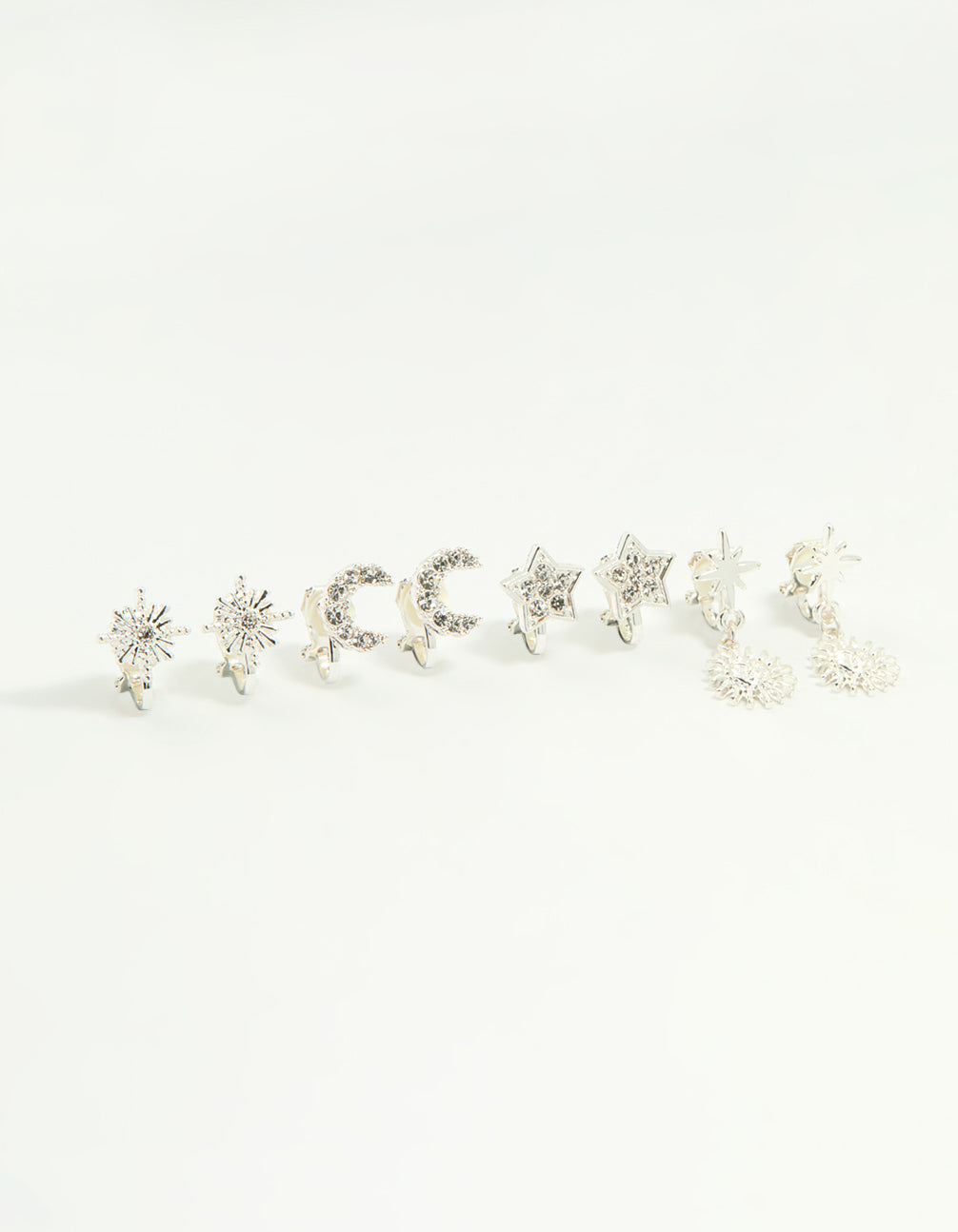 Silver Star & Moon Clip-On Earrings 4-Pack