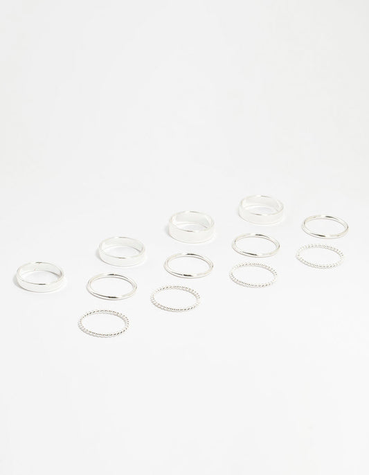 Silver Thick Simple Stacking Rings 12-Pack