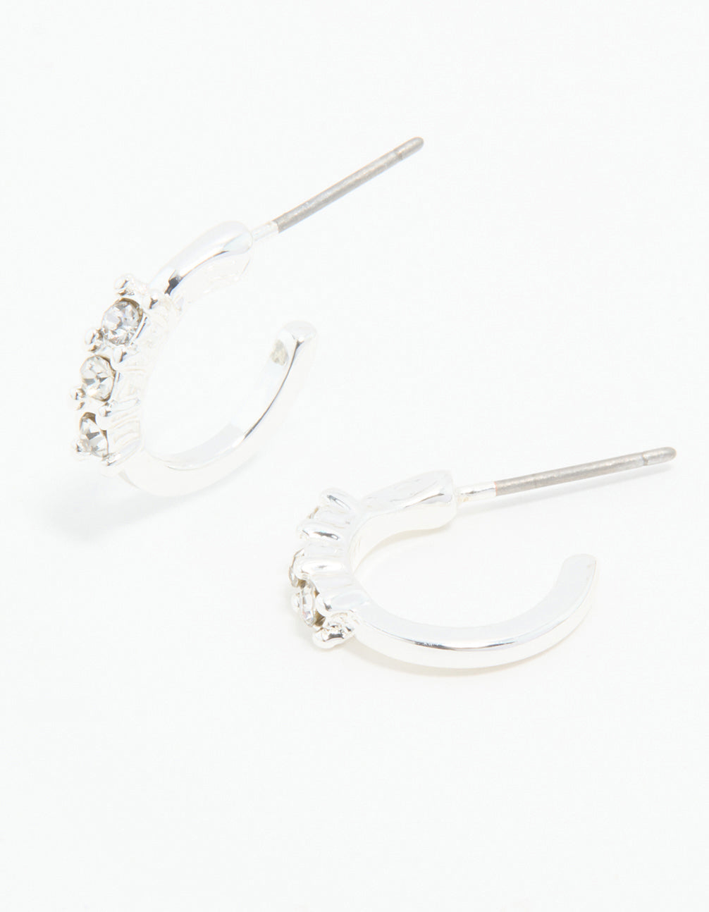 Silver Diamante Trio Huggie Earrings