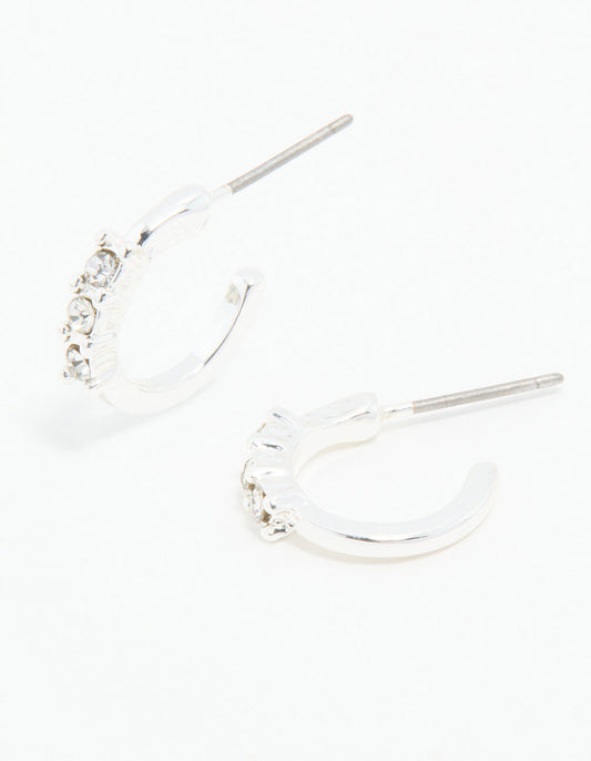 Silver Diamante Trio Huggie Earrings