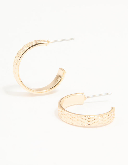 Gold Textured Plaited Hoop Earrings