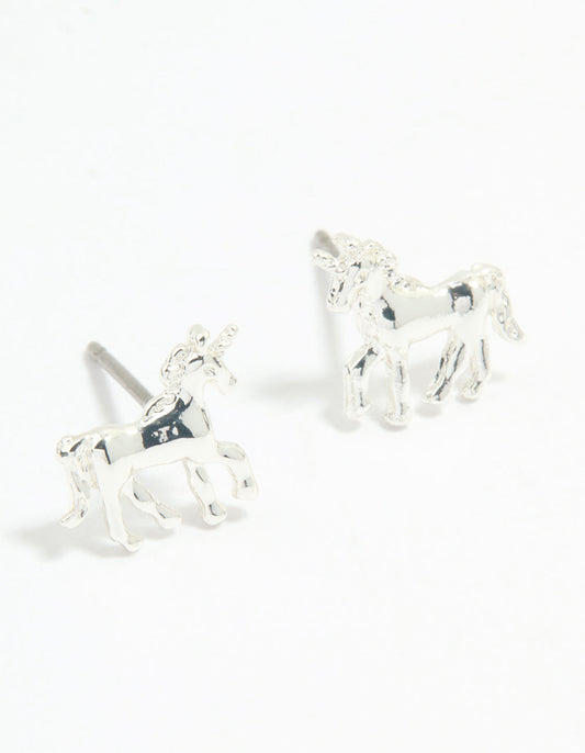 Silver Unicorn Stud Earrings