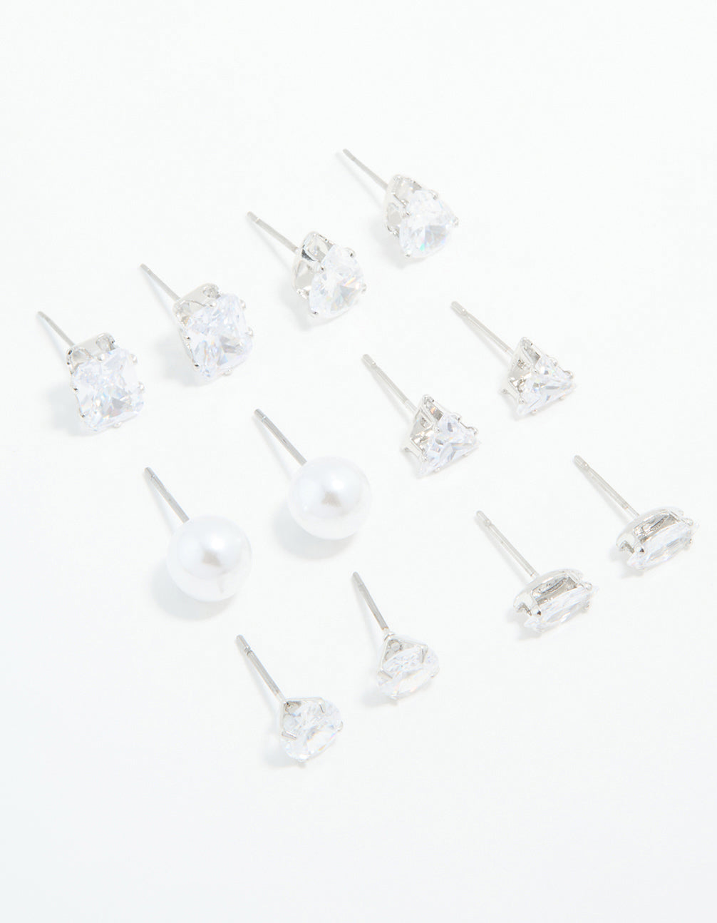 Silver Cubic Zirconia & Pearl Mixed Stud Earrings 6-Pack