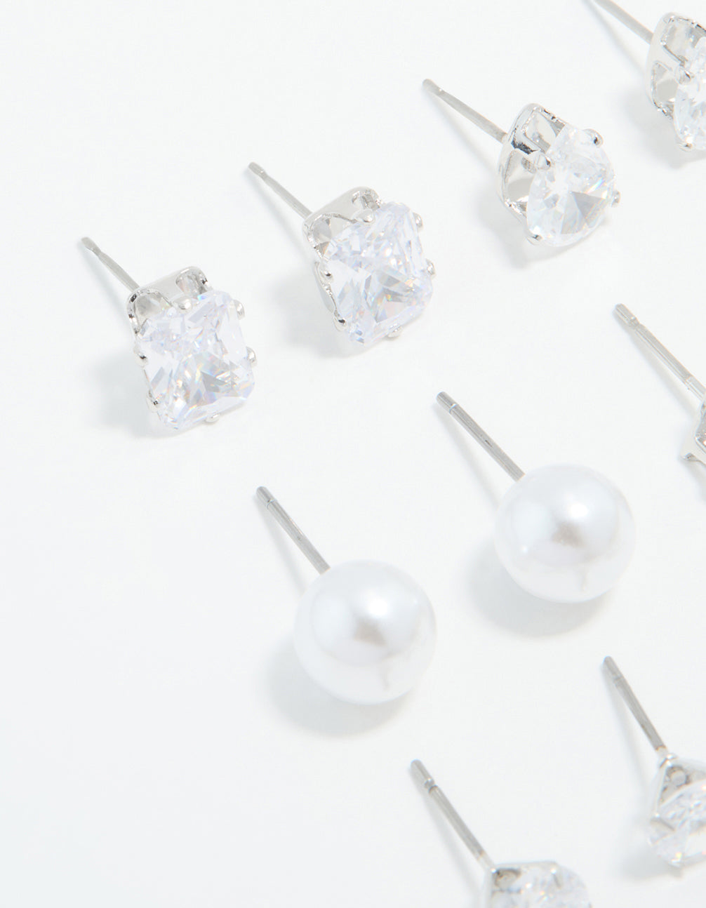Silver Cubic Zirconia & Pearl Mixed Stud Earrings 6-Pack