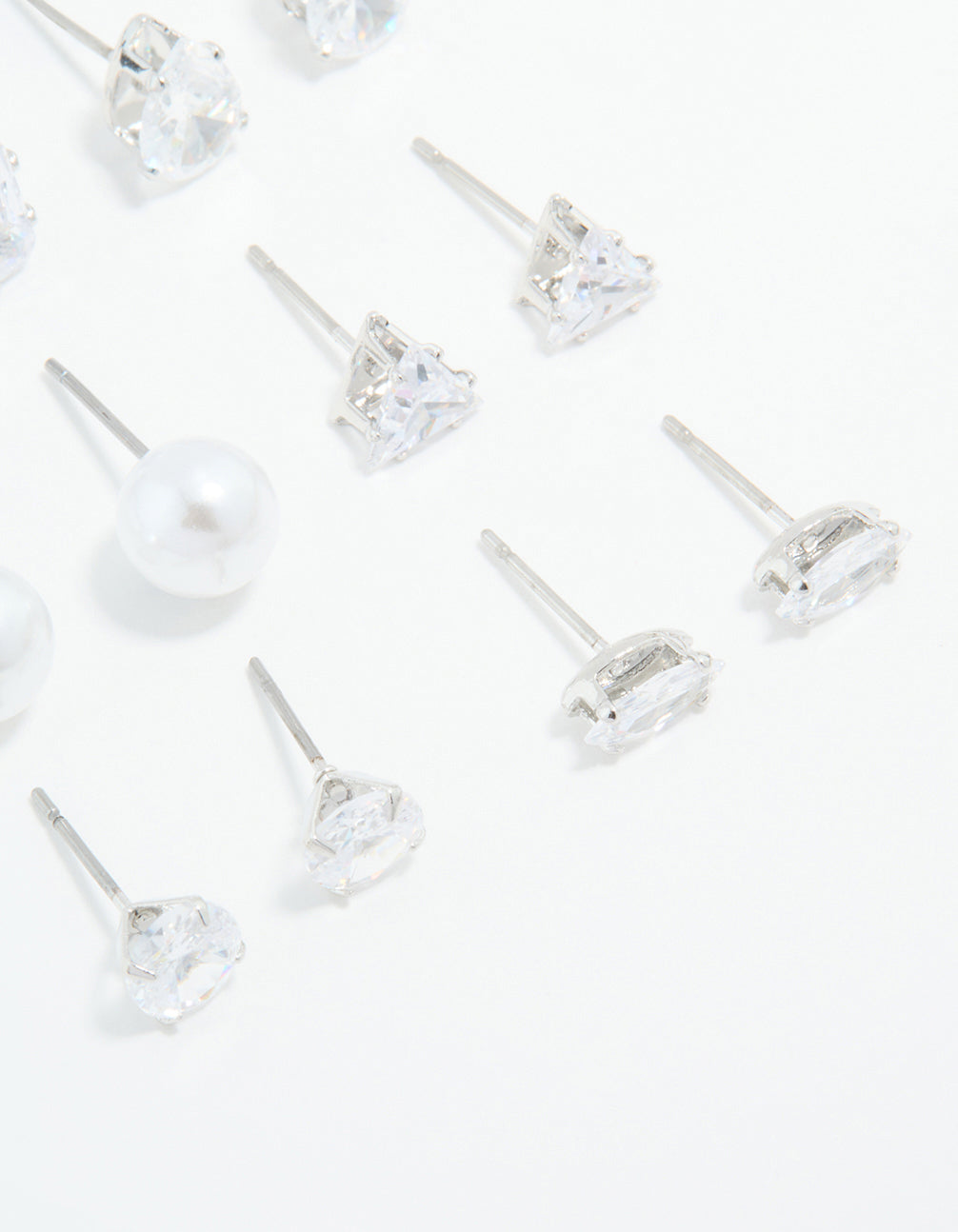 Silver Cubic Zirconia & Pearl Mixed Stud Earrings 6-Pack
