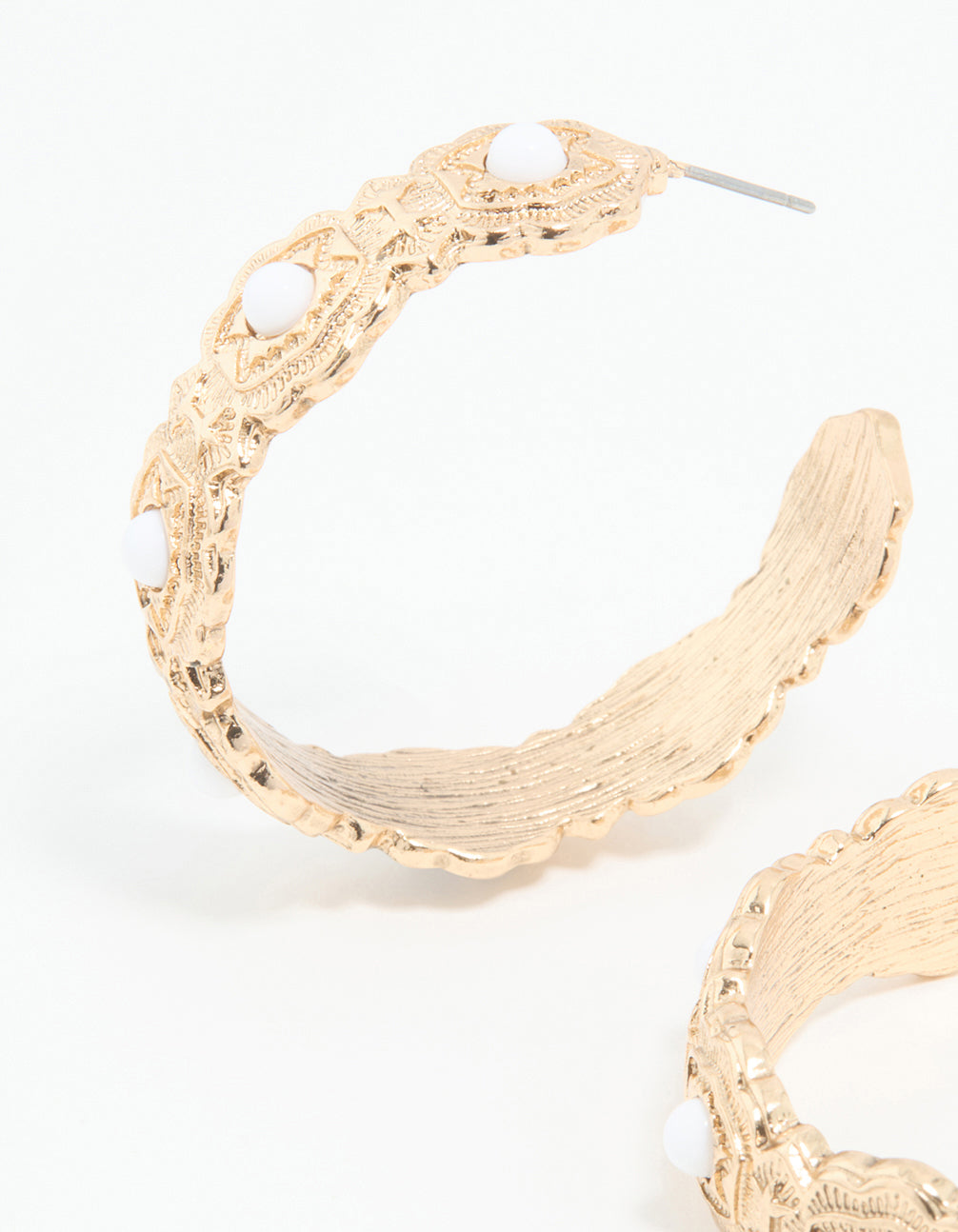 Gold Pearl Textured Hoop Earrings