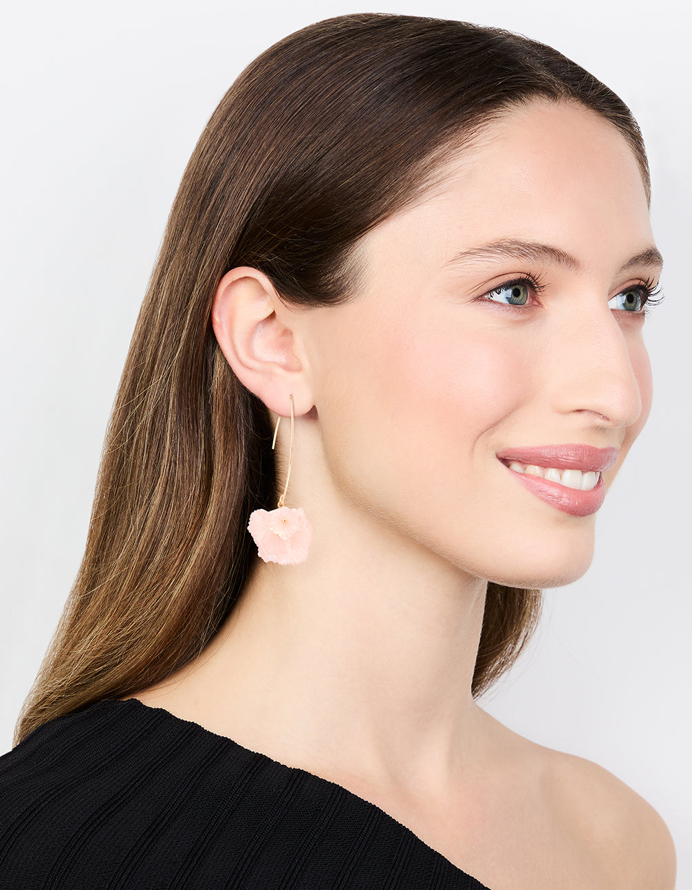 Gold Wire Pink Floral Drop Earrings