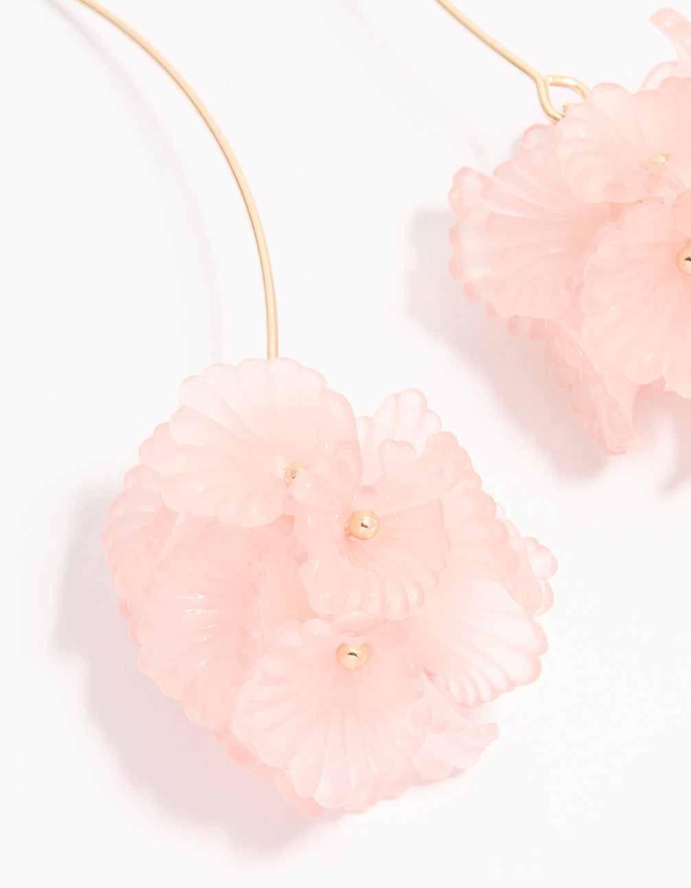 Gold Wire Pink Floral Drop Earrings