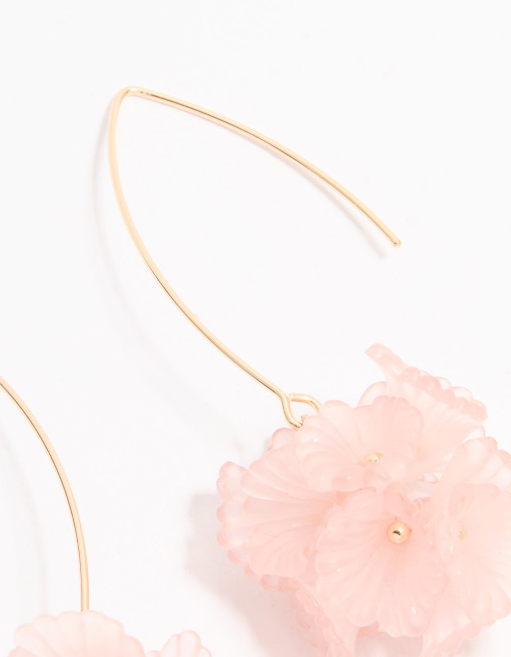 Gold Wire Pink Floral Drop Earrings